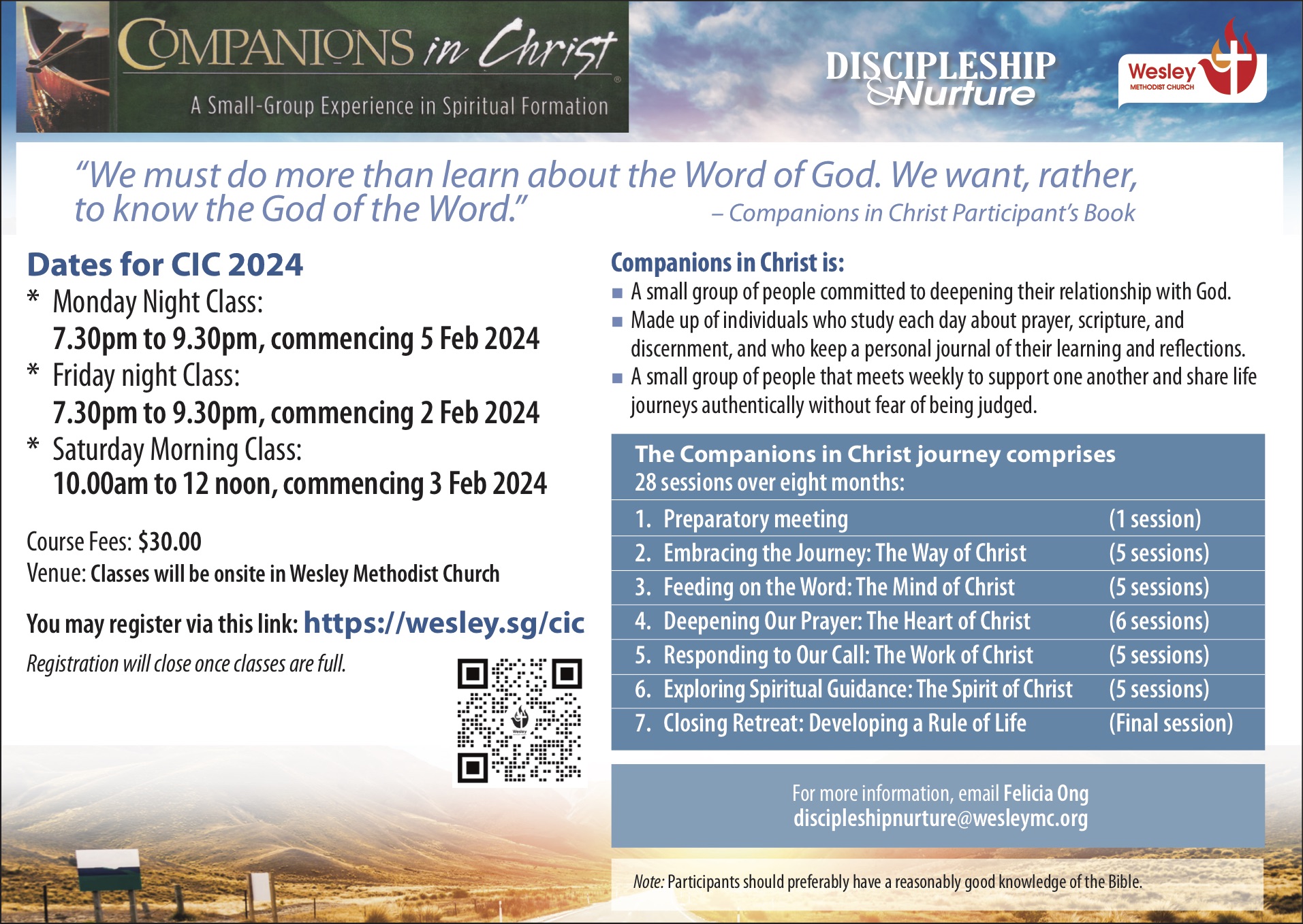 Wesley Methodist Church Companions in Christ (CIC) 2024Courses